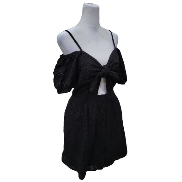 ZARA Mini Dress Size Small Black Women's Cut out Eyelet Lace - Picture 10 of 14